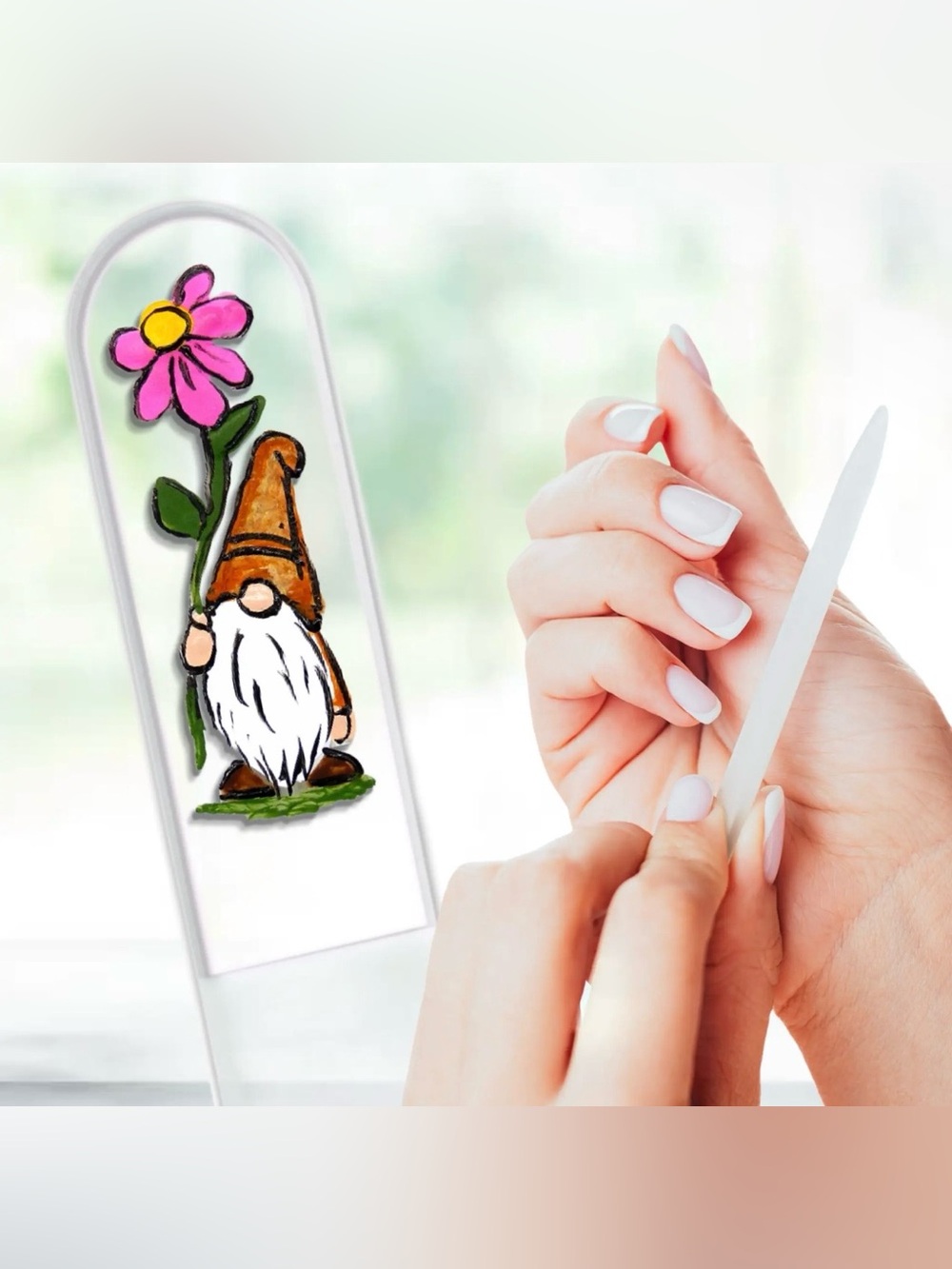Gnome Flower Magical Folklore Hand
Painted Czech Crystal Nail File - Large